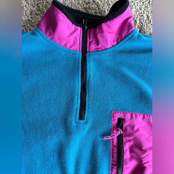 Lazy Oaf Vintage Zip Fleece Pullover Neon Pink & Blue 80s Sweater Size XS - Picture 5 of 7